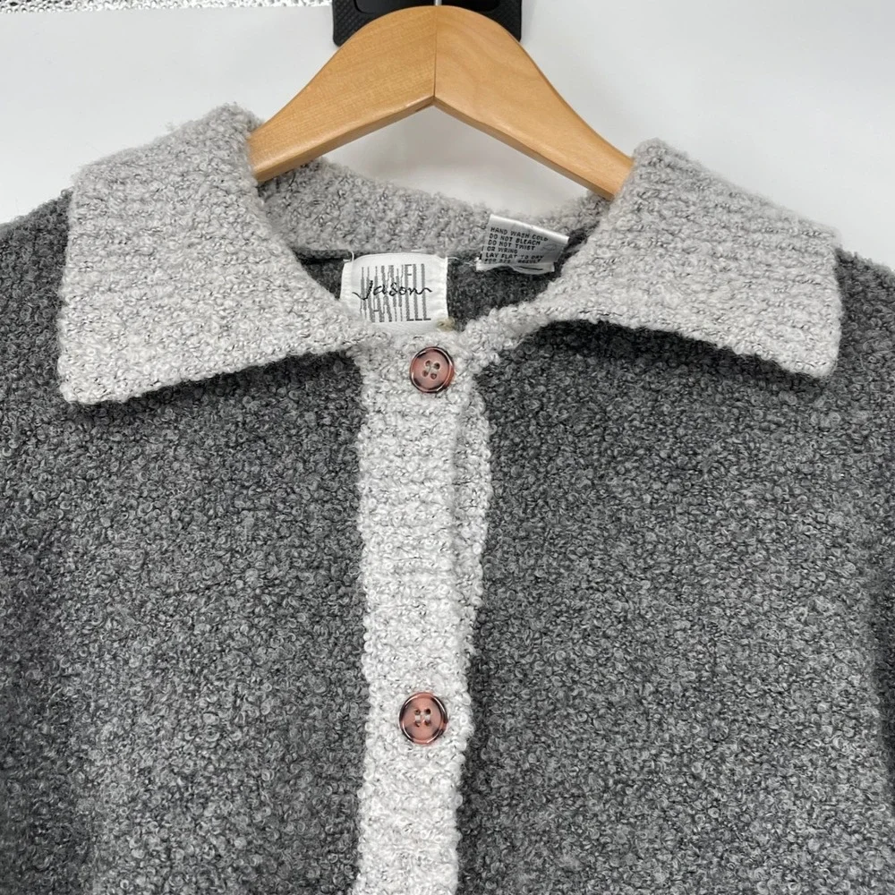 Jason Maxwell Knit Button Front Cardigan Sweater Grey Heathered Collar Size L‎